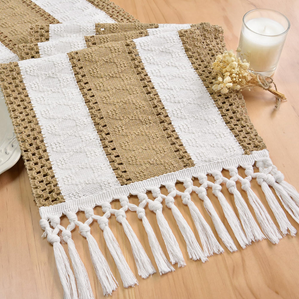FEXIA Boho Table Runner for Fall Home Decor 12x108 Rustic with Tassels