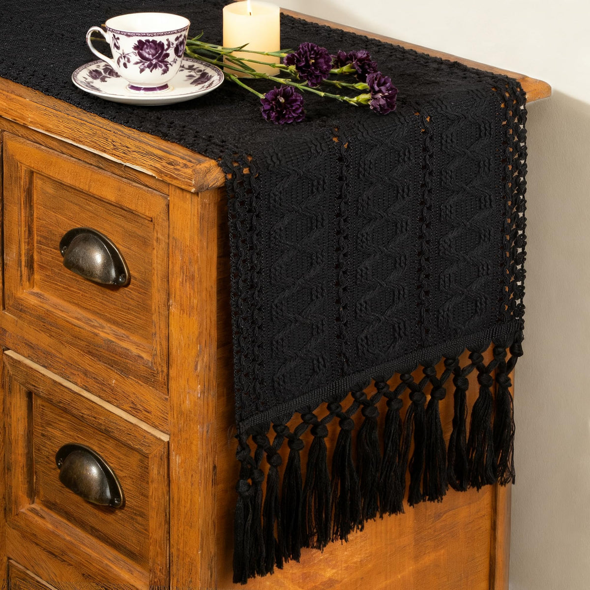 FEXIA Boho Table Runner Fall Burlap Brown Coffee Table Decor 12x72 Inch