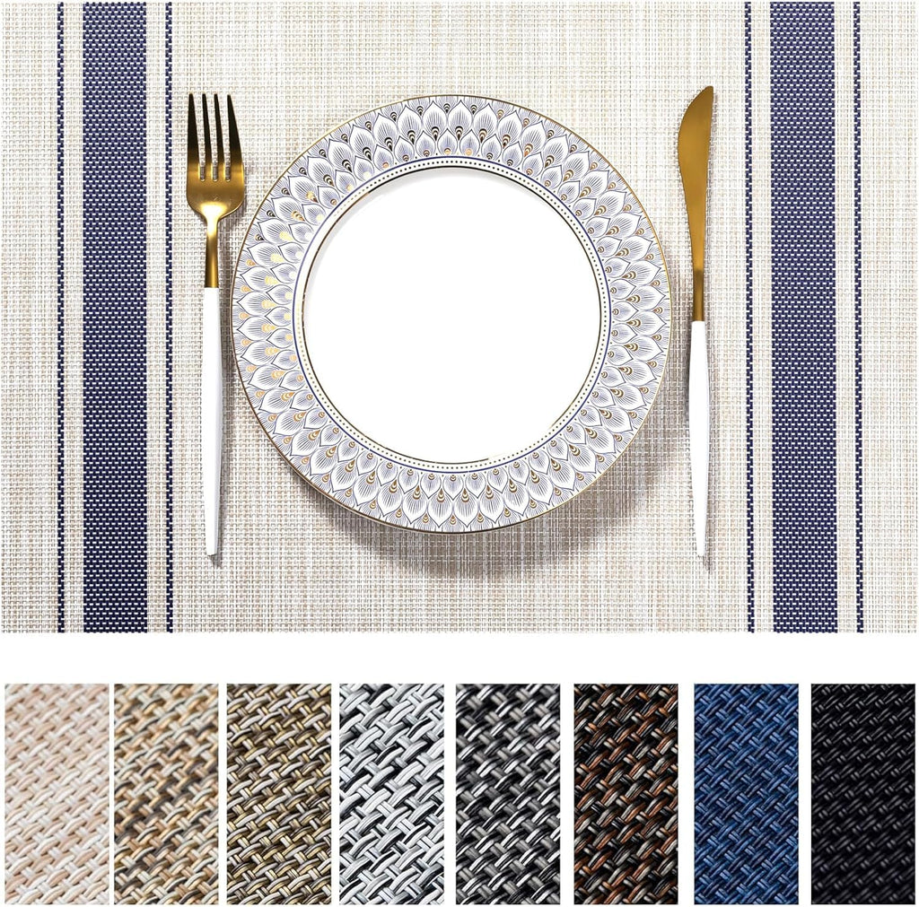 LEXMORE Placemats Set of 4 Vinyl/Plastic Woven Place Mats for Kitchen Table Indoor/Outdoor Washable Placemat Wipeable Dining Table Mats(Gray)