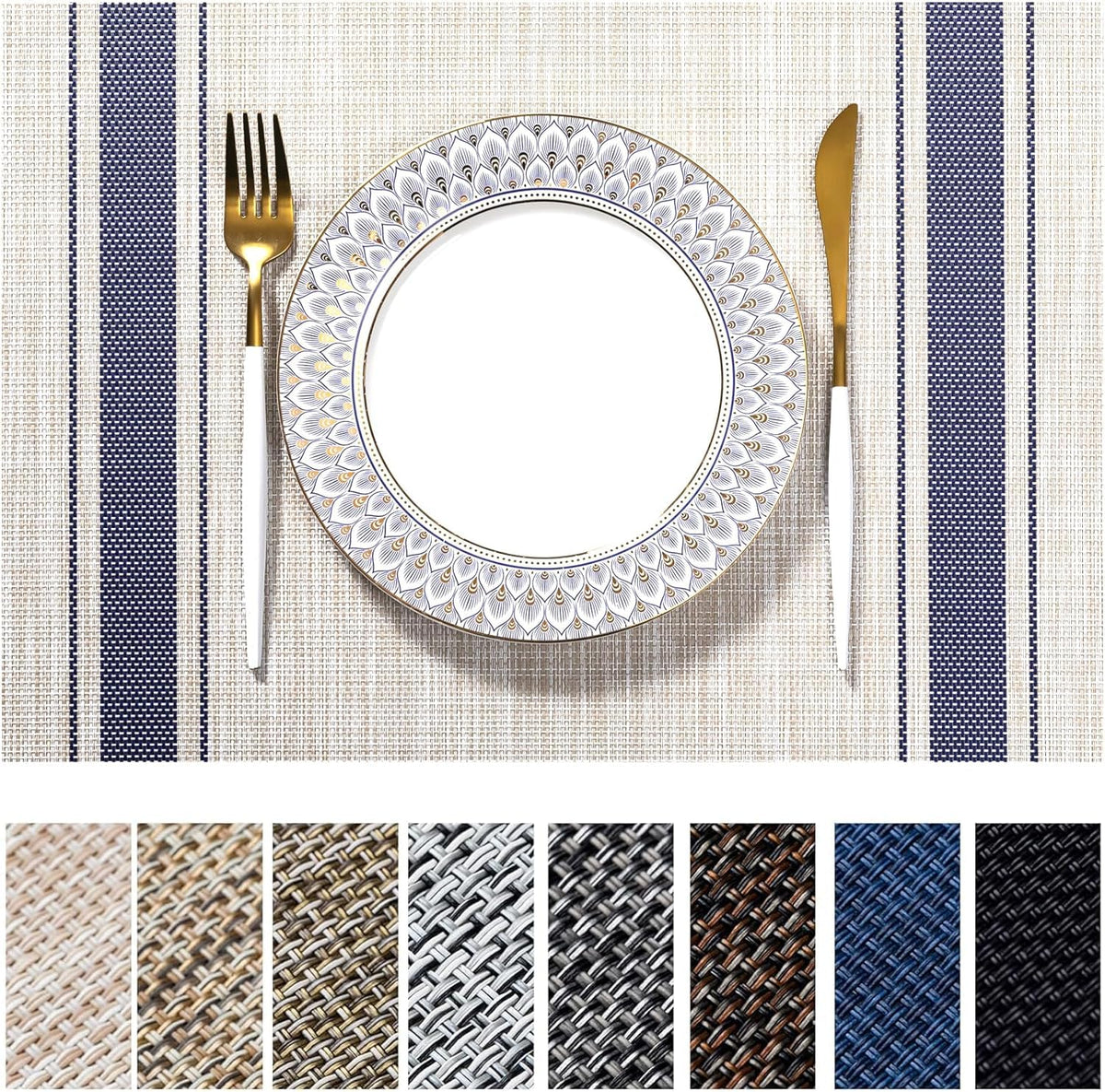 LEXMORE Placemats Set of 4 Vinyl/Plastic Woven Place Mats for Kitchen Table Indoor/Outdoor Washable Placemat Wipeable Dining Table Mats(Gray)