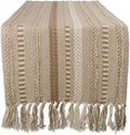 DII Braided Stripe Table Runner, 15x108 with 2.5" Fringe, Stone