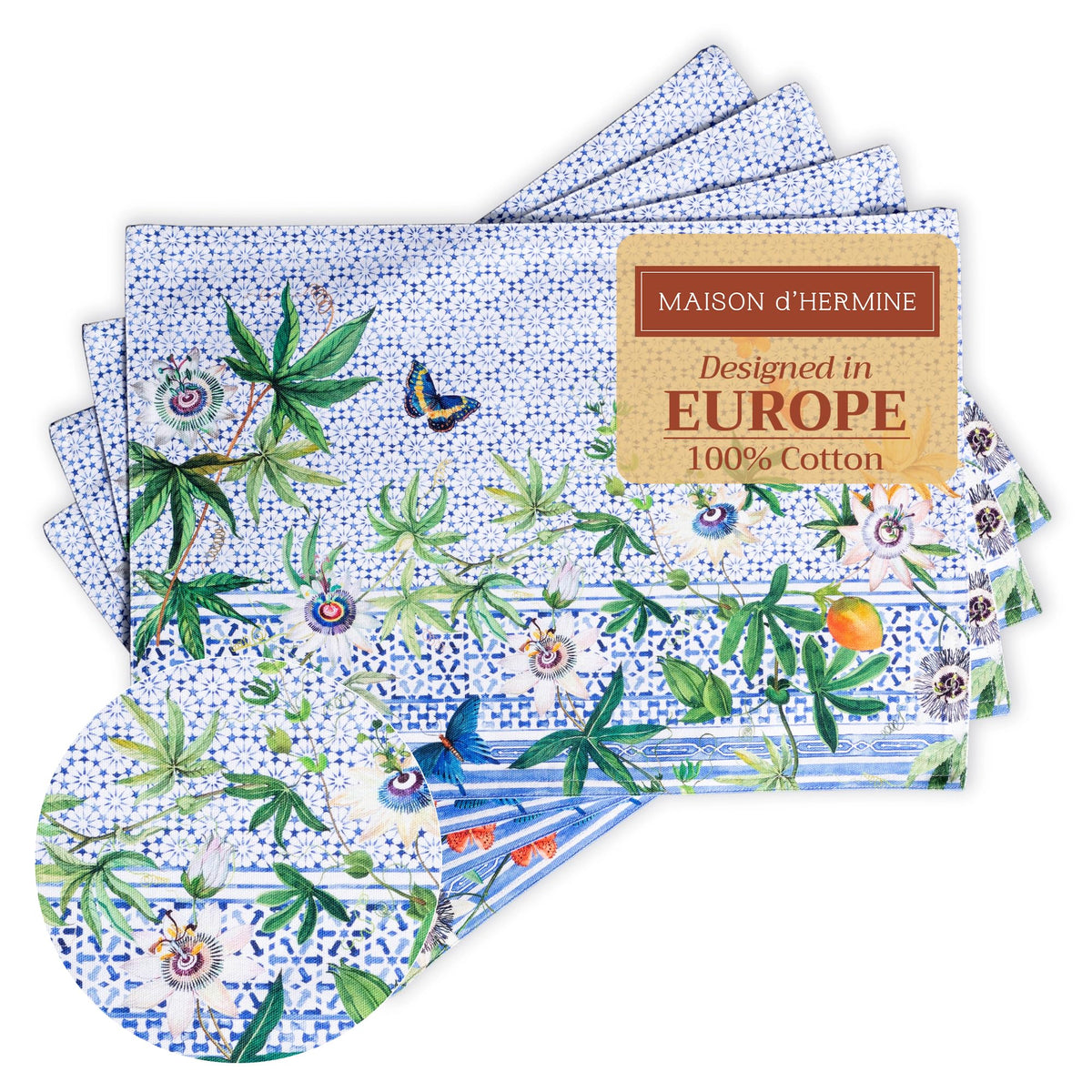 Maison d' Hermine Placemats Set of 4 Reusable 100% Cotton (13"x19")