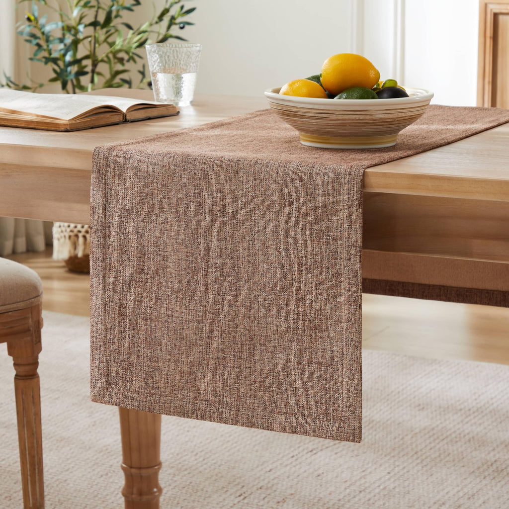 ZeeMart Burlap Style Farmhouse Table Runner, 14x90 Inches Warm Beige/Brown