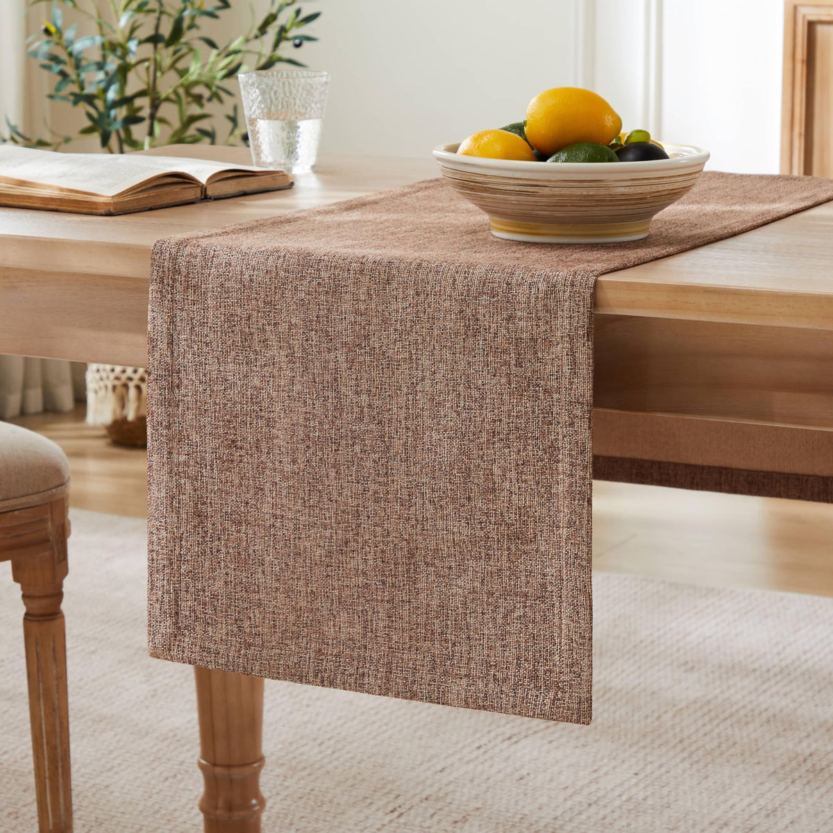 ZeeMart Burlap Style Farmhouse Table Runner, 14x90 Inches Warm Beige/Brown