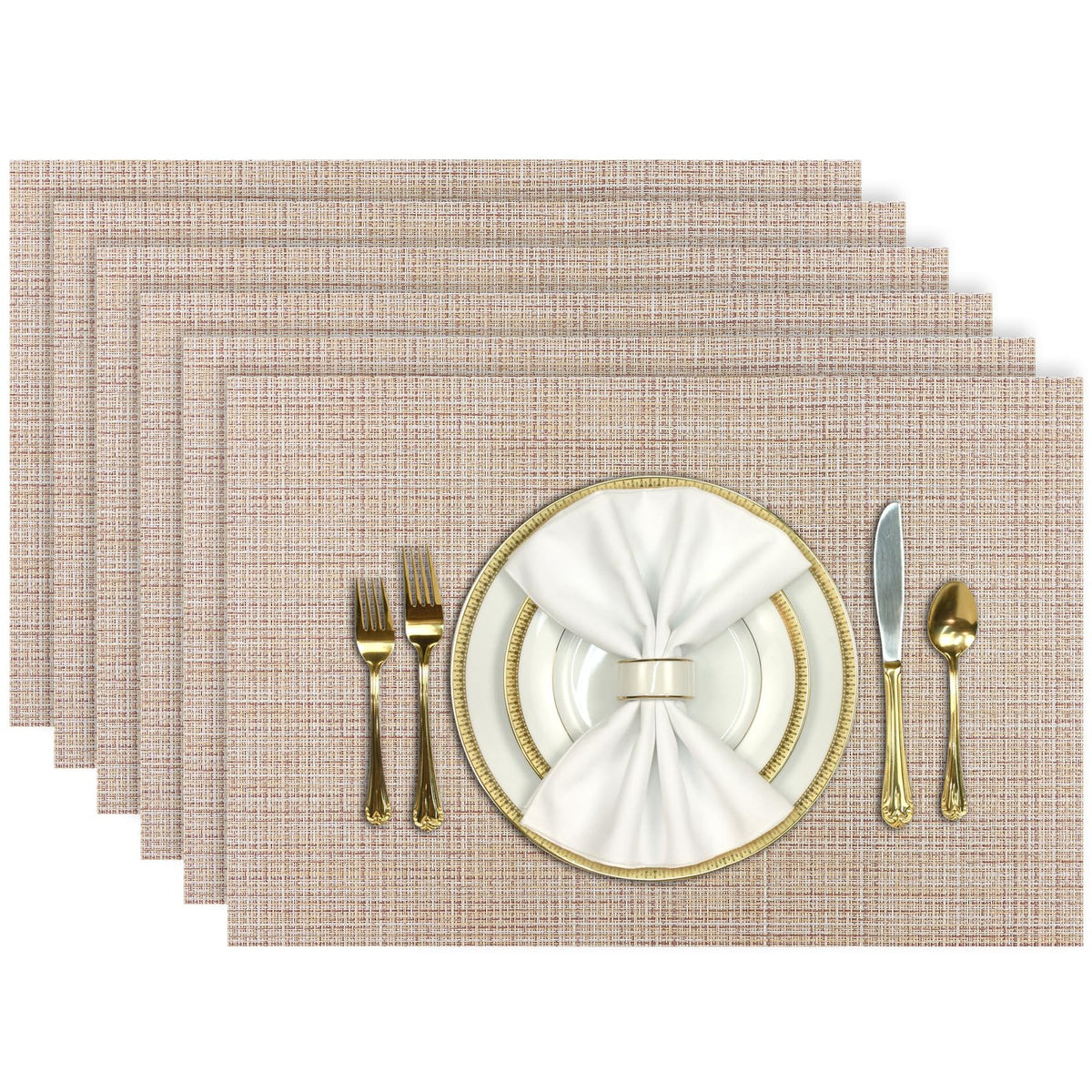 Aofmee Placemats, Placemats Set of 6, Heat Resistant Place Mats, Washable PVC Table Mats, Woven Vinyl Plastic Placemats for Dining Table, Non-Slip Stain Resistant Kitchen Table Placemats Easy to Clean