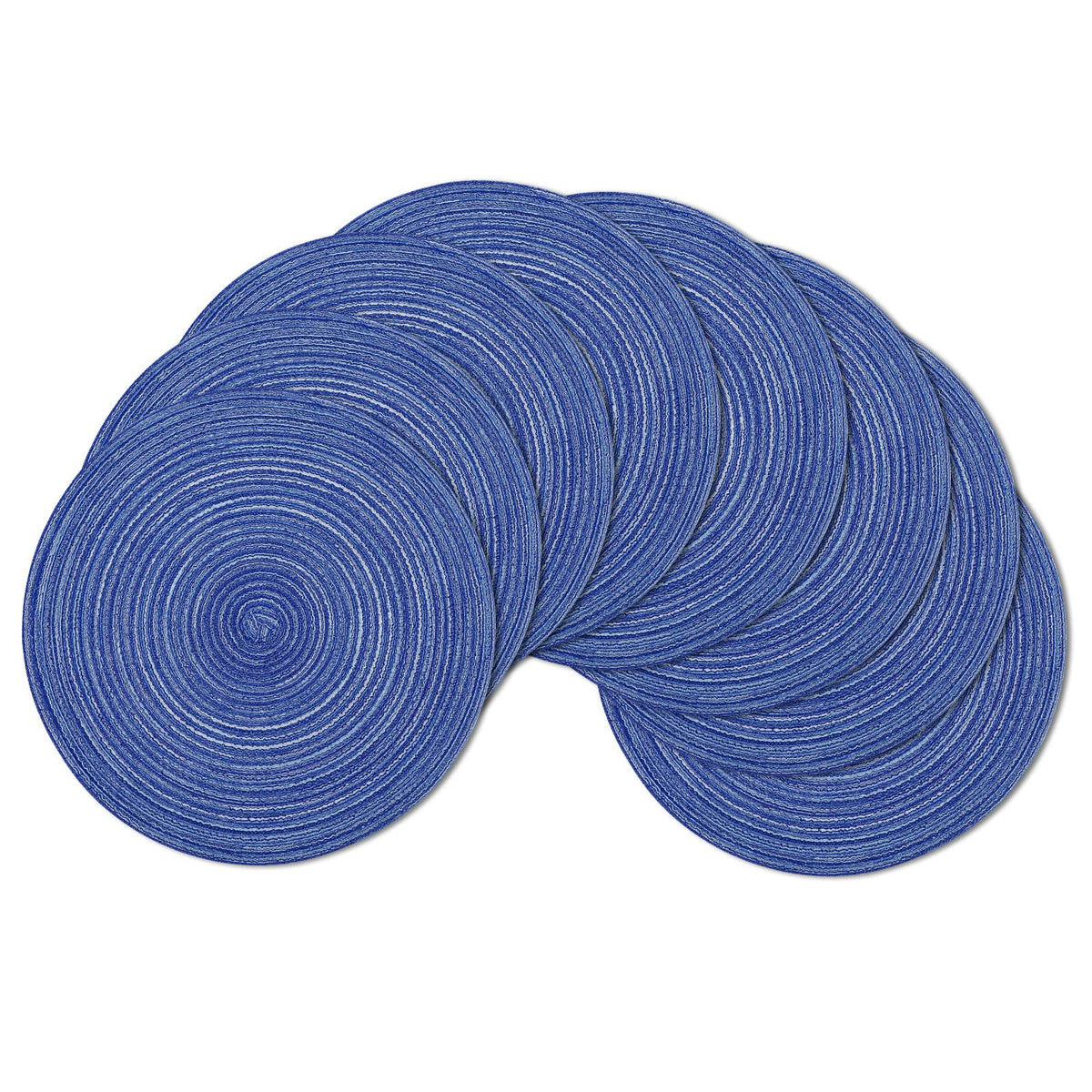 SHACOS Round Braided Placemats Set of 4 Dining Table Placemats 15 inch Circle Place Mats Easy to Clean Table Mats Indoor Outdoor, Blue Gray