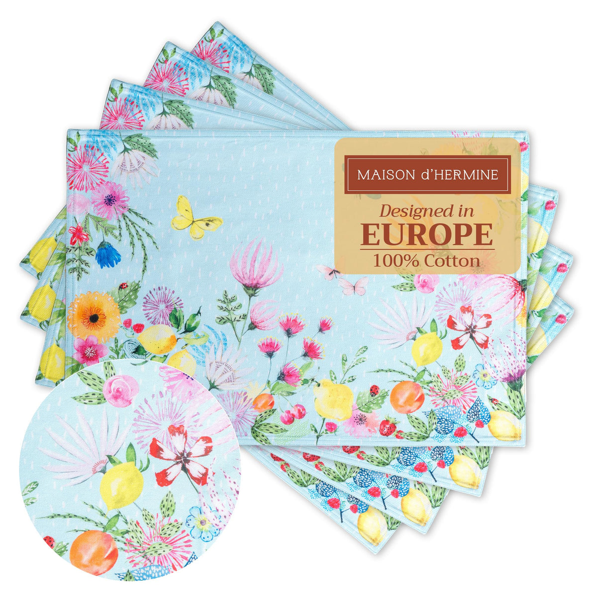 Maison d' Hermine Placemats Set of 4 Reusable 100% Cotton (13"x19")