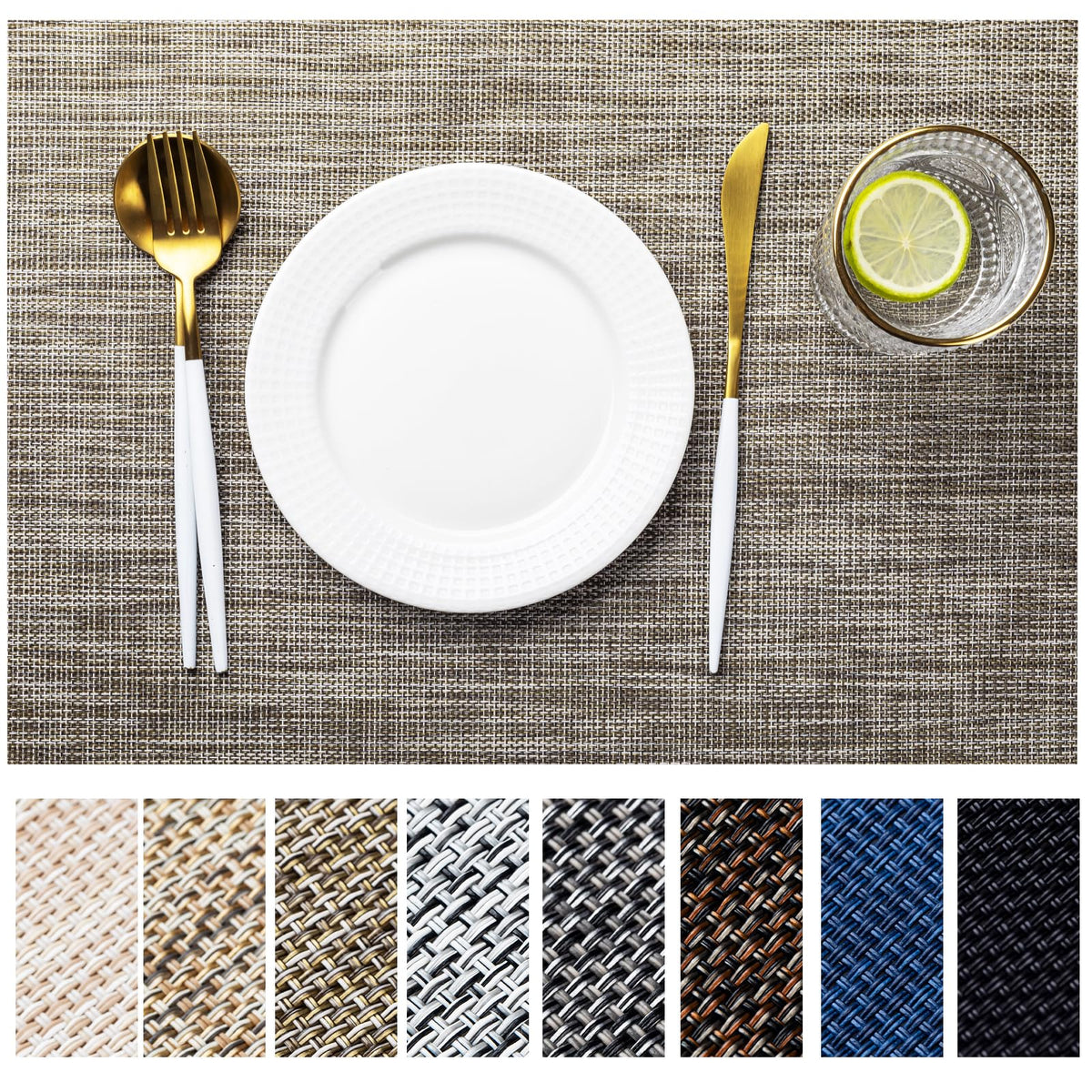 LEXMORE Placemats Set of 4 Vinyl/Plastic Woven Place Mats for Kitchen Table Indoor/Outdoor Washable Placemat Wipeable Dining Table Mats(Gray)