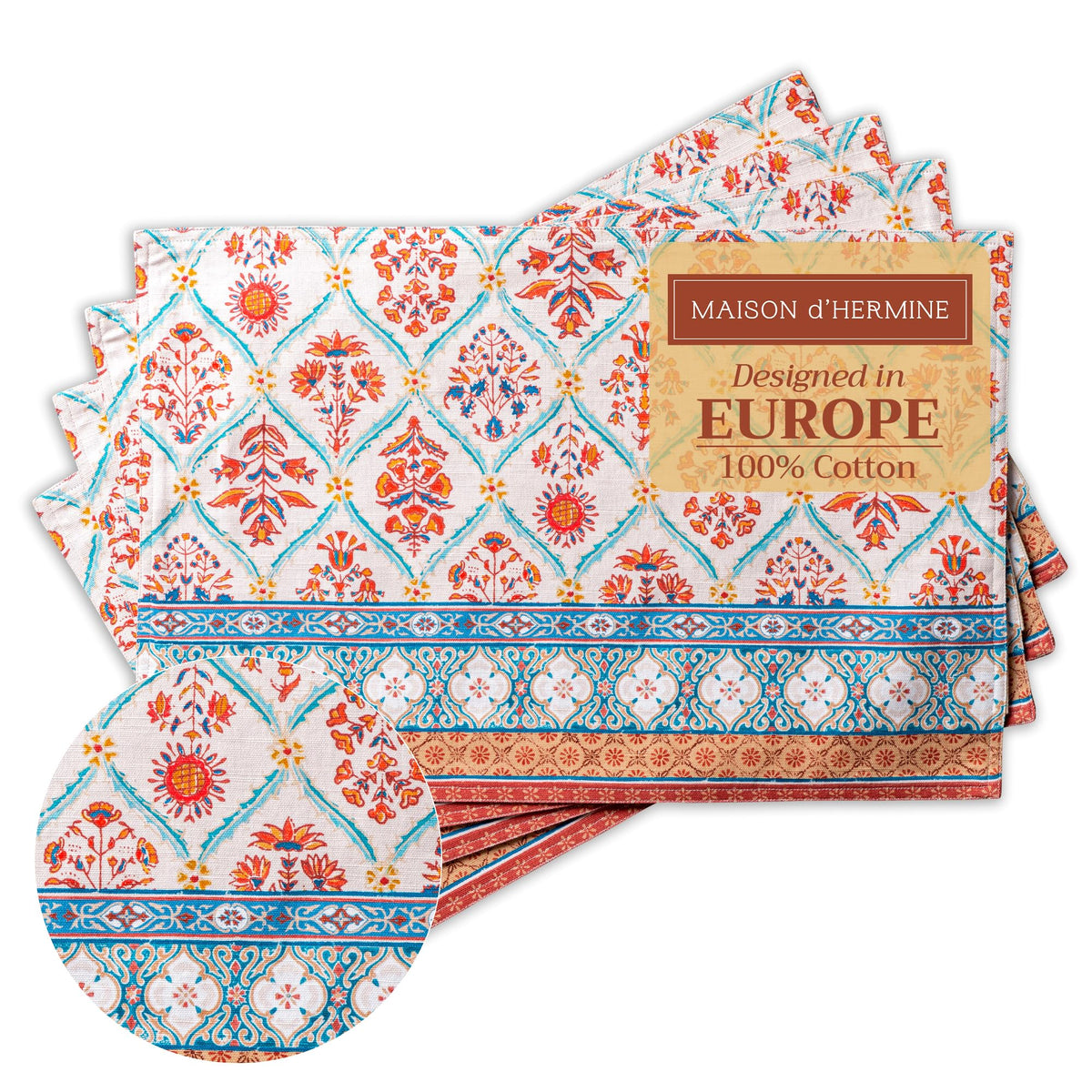 Maison d' Hermine Placemats Set of 4 Reusable 100% Cotton (13"x19")