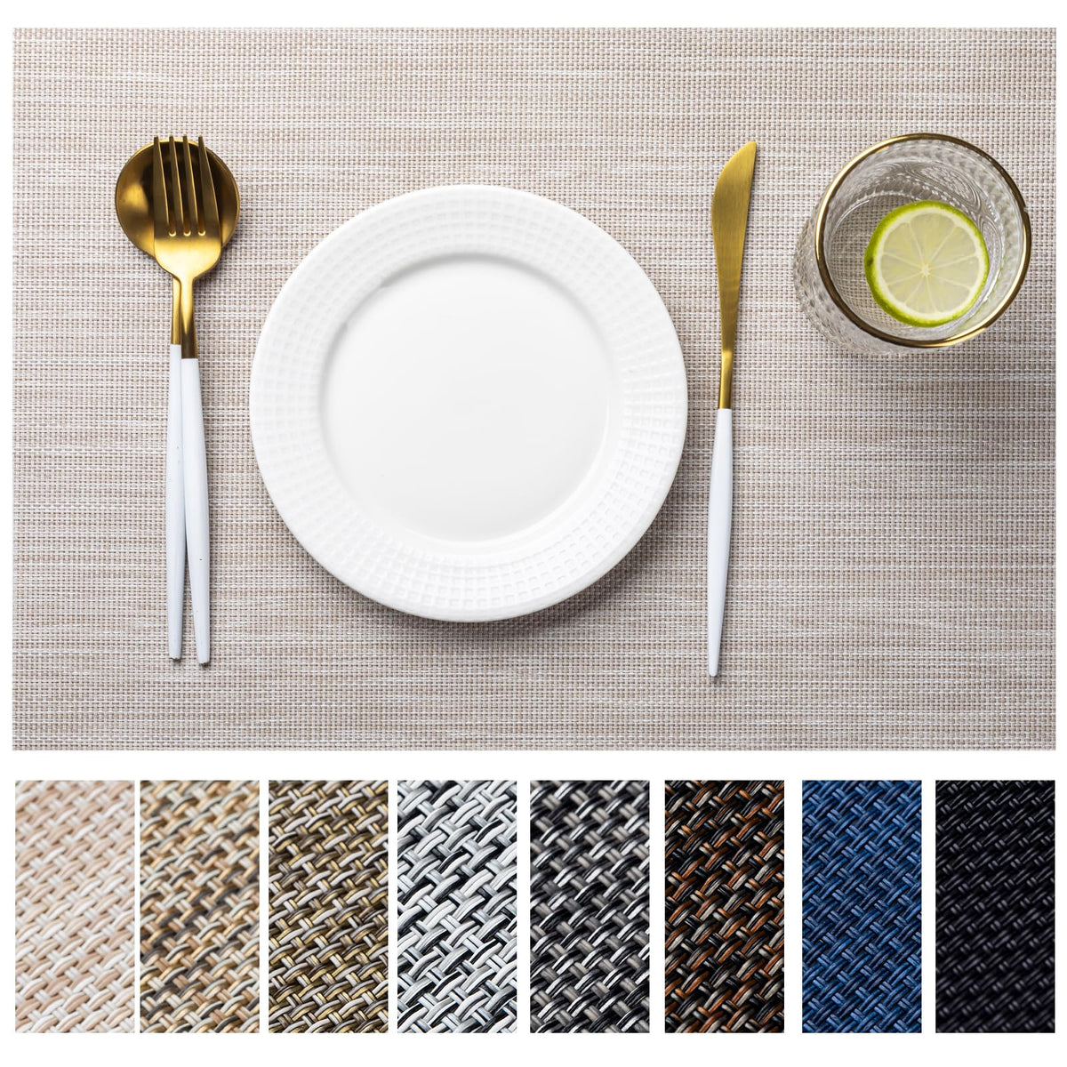 LEXMORE Placemats Set of 4 Vinyl/Plastic Woven Place Mats for Kitchen Table Indoor/Outdoor Washable Placemat Wipeable Dining Table Mats(Gray)