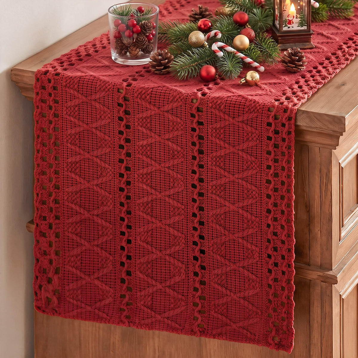Artoid Mode Beige Woven Farmhouse Hollow Table Runner 12x72 Inch