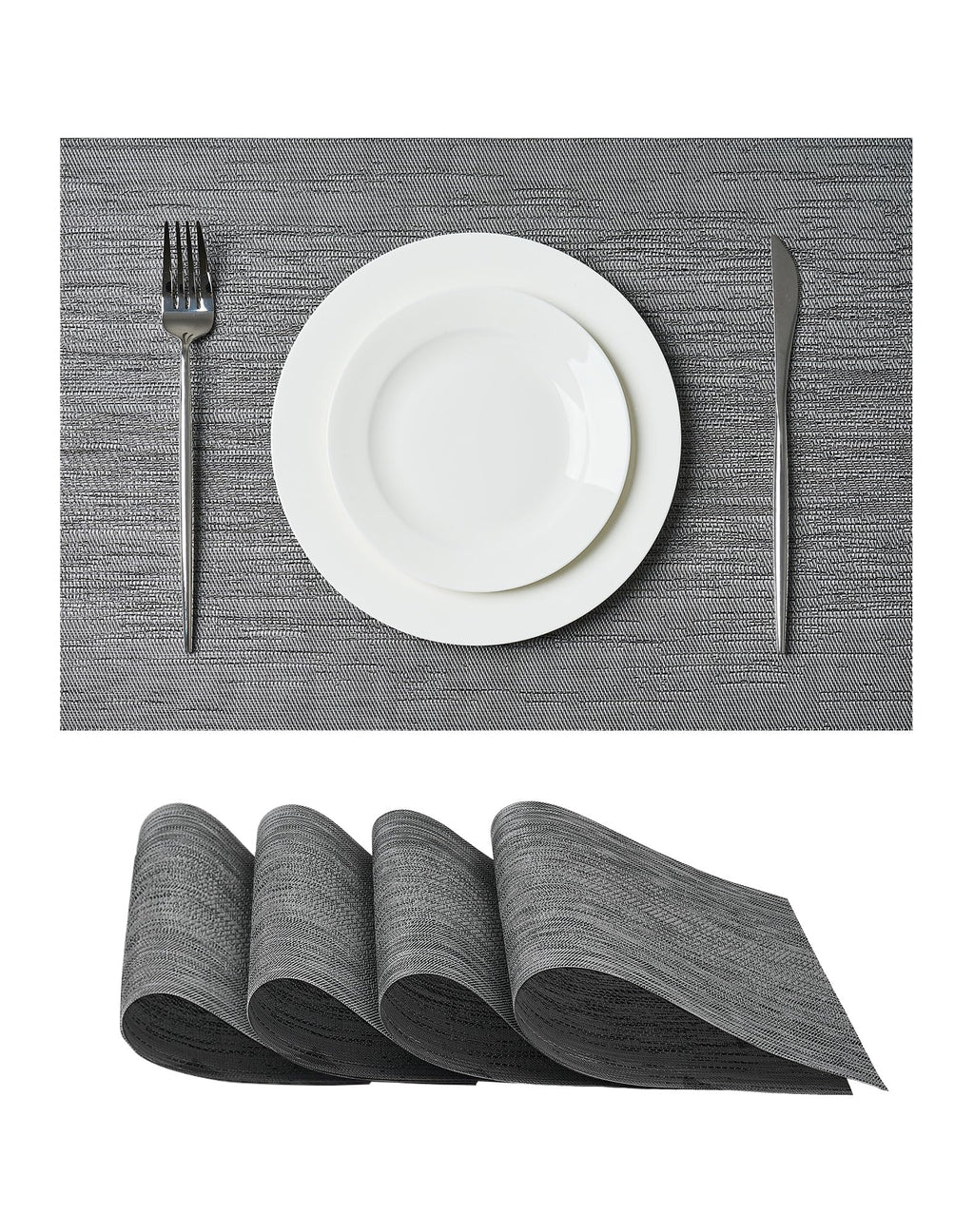 Leetaltree Bean Green Woven Placemats Set of 8 - Heat Resistant Non-Slip Place Mats for Dining Table, Washable Durable PVC Table Mats(Bean Green, 8)