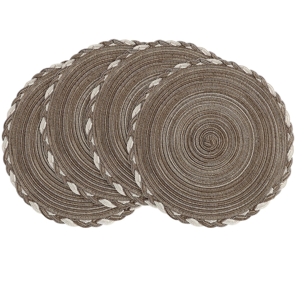 Floroom 15 Inch Round Braided Placemats Set of 4, Washable Heat Resistant Cotton Polyester Circle Place Mats for Kitchen Dining Table - Black