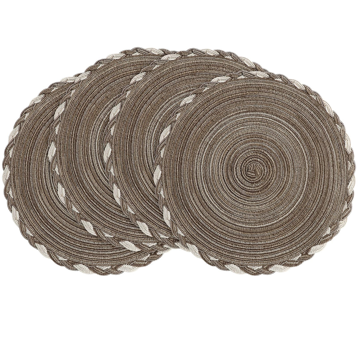 Floroom 15 Inch Round Braided Placemats Set of 4, Washable Heat Resistant Cotton Polyester Circle Place Mats for Kitchen Dining Table - Black