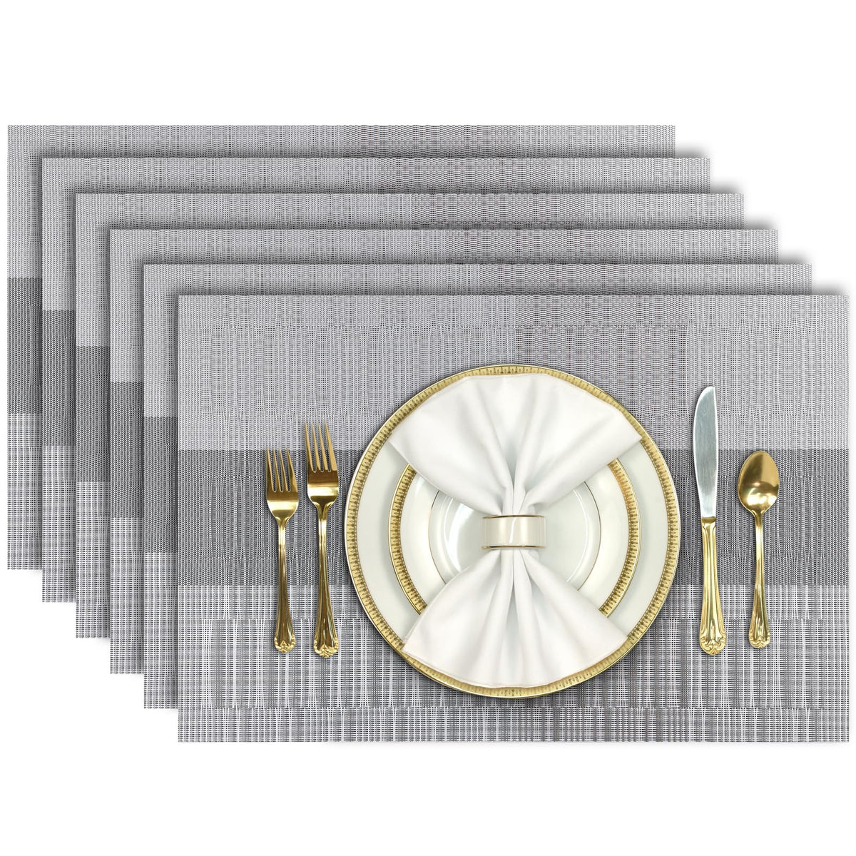 Aofmee Placemats, Placemats Set of 6, Heat Resistant Place Mats, Washable PVC Table Mats, Woven Vinyl Plastic Placemats for Dining Table, Non-Slip Stain Resistant Kitchen Table Placemats Easy to Clean