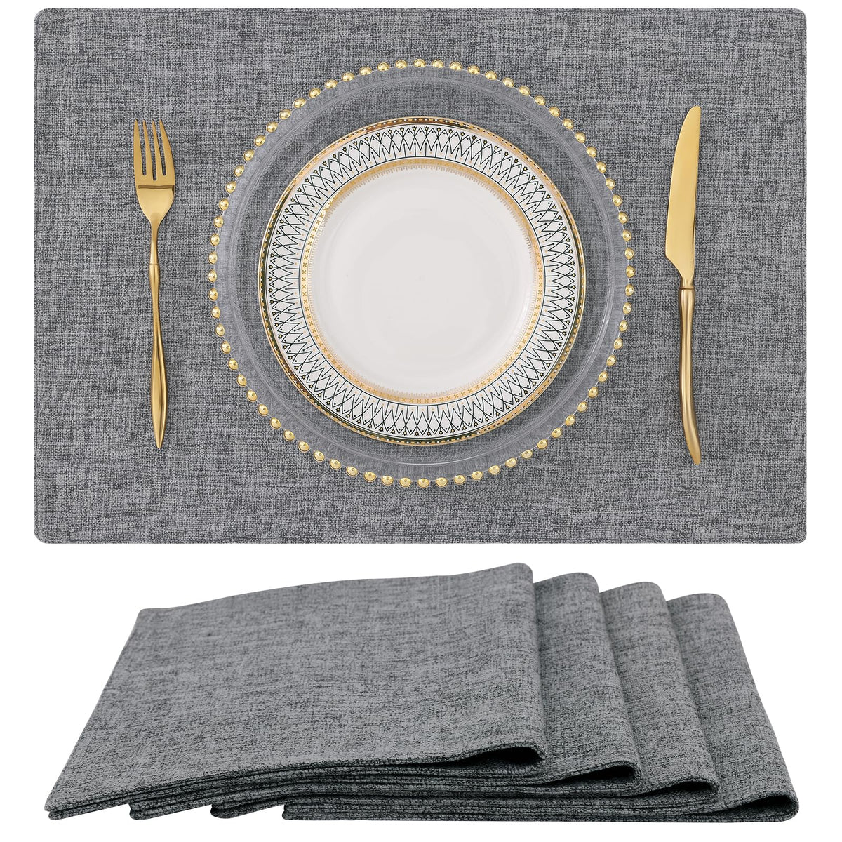 homing Faux Cotton Linen Placemats Set of 6, Cloth Dining Table Mats