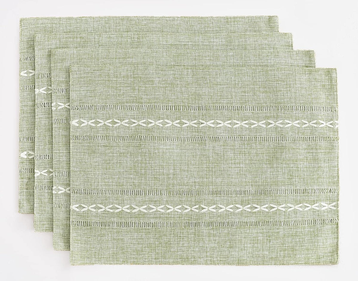 Wracra Cotton Linen Place Mats, Sage Green Embroidered Placemats Set of 4