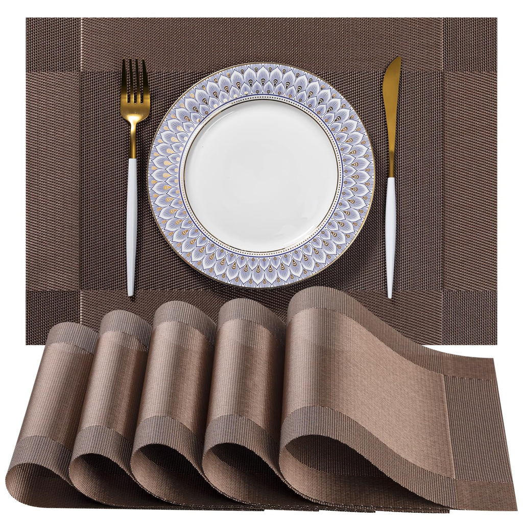 LEXMORE Placemats Set of 4 Vinyl/Plastic Woven Place Mats for Kitchen Table Indoor/Outdoor Washable Placemat Wipeable Dining Table Mats(Gray)