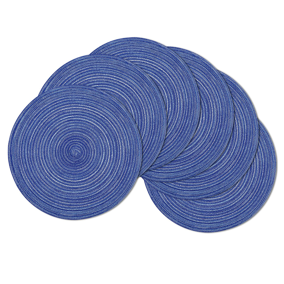 SHACOS Round Braided Placemats Set of 4 Dining Table Placemats 15 inch Circle Place Mats Easy to Clean Table Mats Indoor Outdoor, Blue Gray