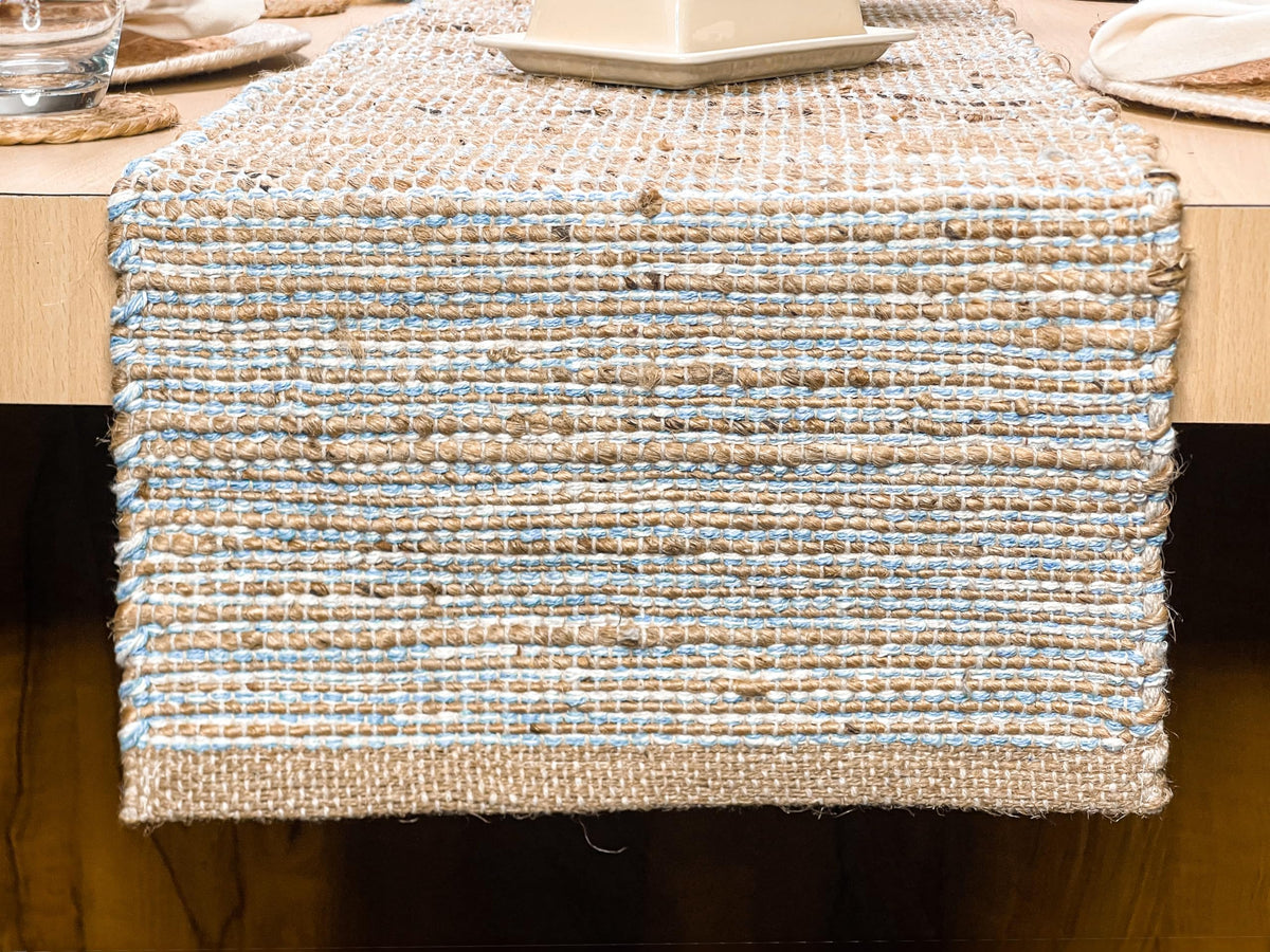 Chardin Home Natural Jute & Aqua Turquoise Placemats, Set of 4 – Rustic Handmade Boho Table Mats, 13x19 in Dining Table Placemats - Kitchen, Everyday Meals, Holidays, Farmhouse or Modern Table Décor