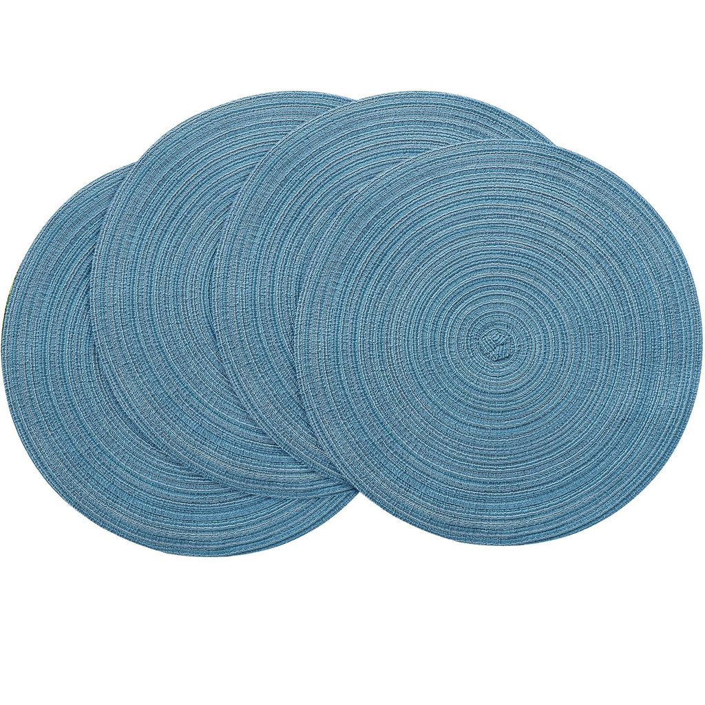 Floroom 15 Inch Round Braided Placemats Set of 4, Washable Heat Resistant Cotton Polyester Circle Place Mats for Kitchen Dining Table - Black