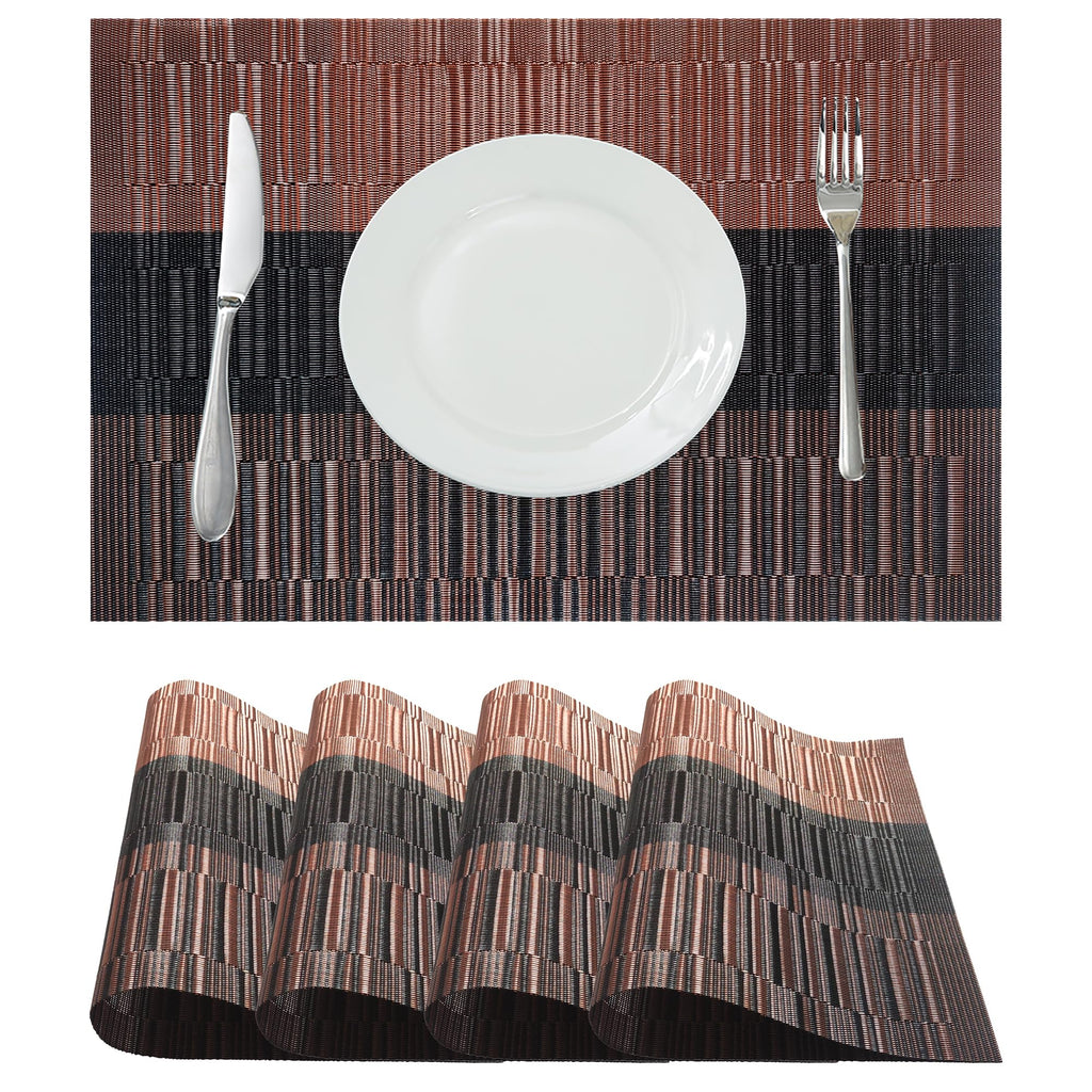 Table Placemats Dining Table Place Mats Set of 6 Heat Resistant Insulation Non-Slip Vinyl for Kitchen Dining Room 18" * 12" Brown