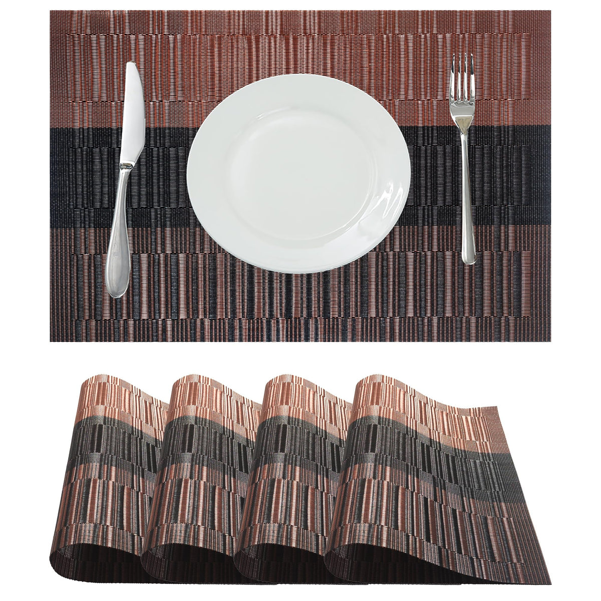 Table Placemats Dining Table Place Mats Set of 6 Heat Resistant Insulation Non-Slip Vinyl for Kitchen Dining Room 18" * 12" Brown