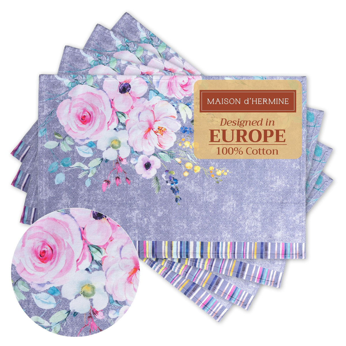 Maison d' Hermine Placemats Set of 4 Reusable 100% Cotton (13"x19")