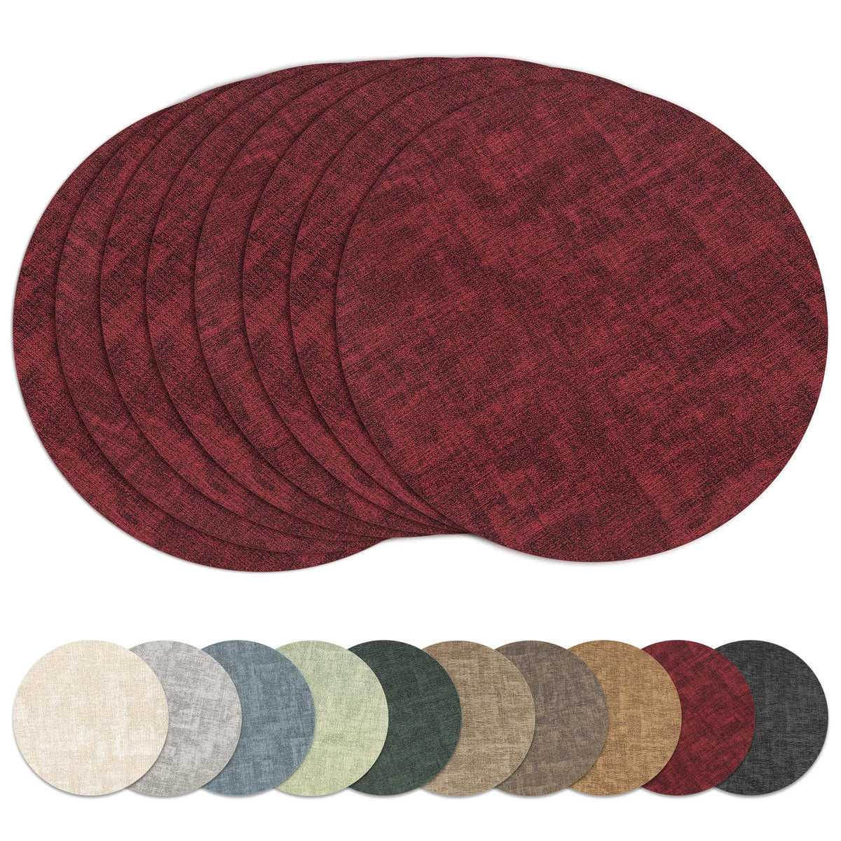 13" Round Placemats Set of 6, Reversible Faux Leather Wipeable Table Mats