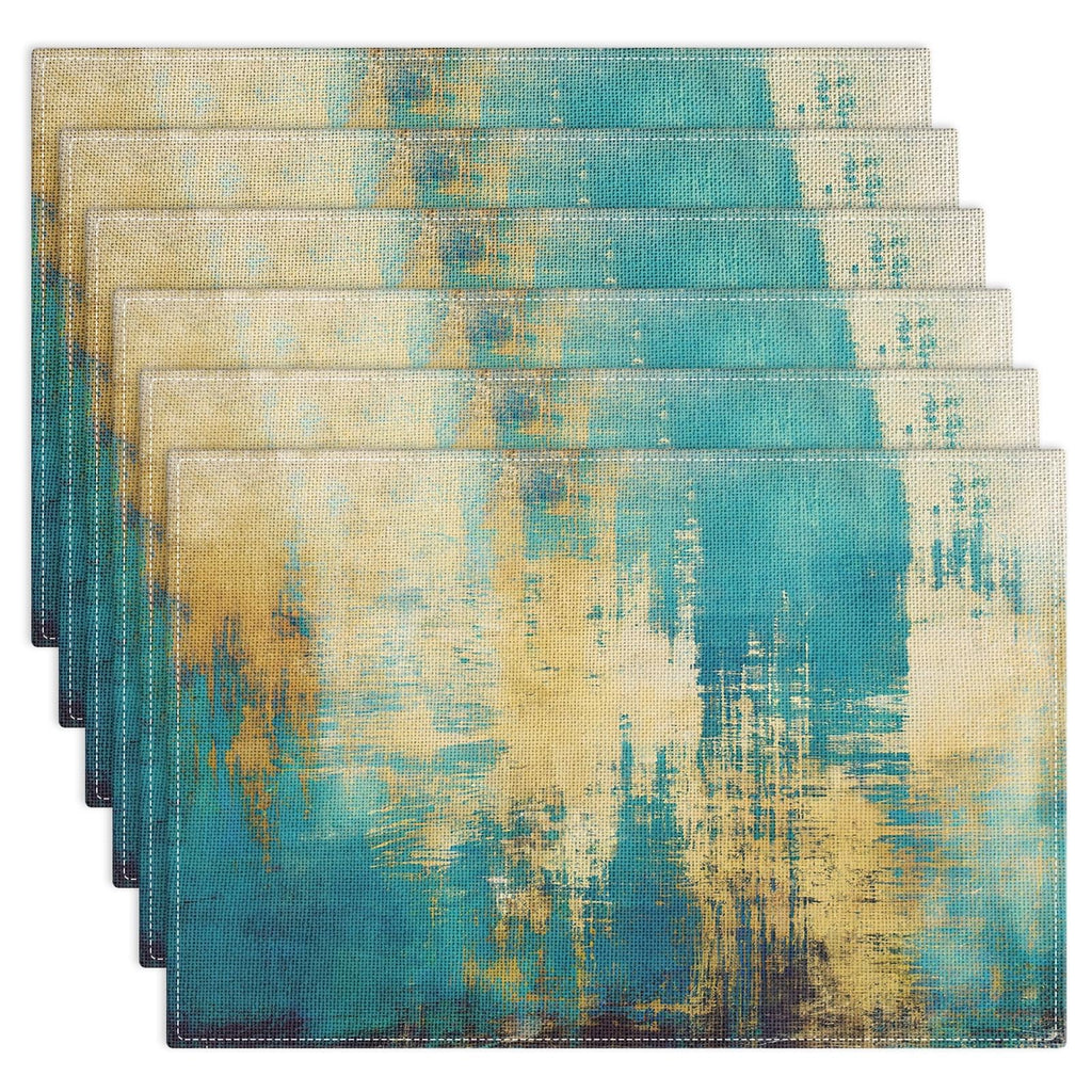 Emvency Farmhouse Placemats Set of 4, 12x18 Inch, Abstract Blue Grey