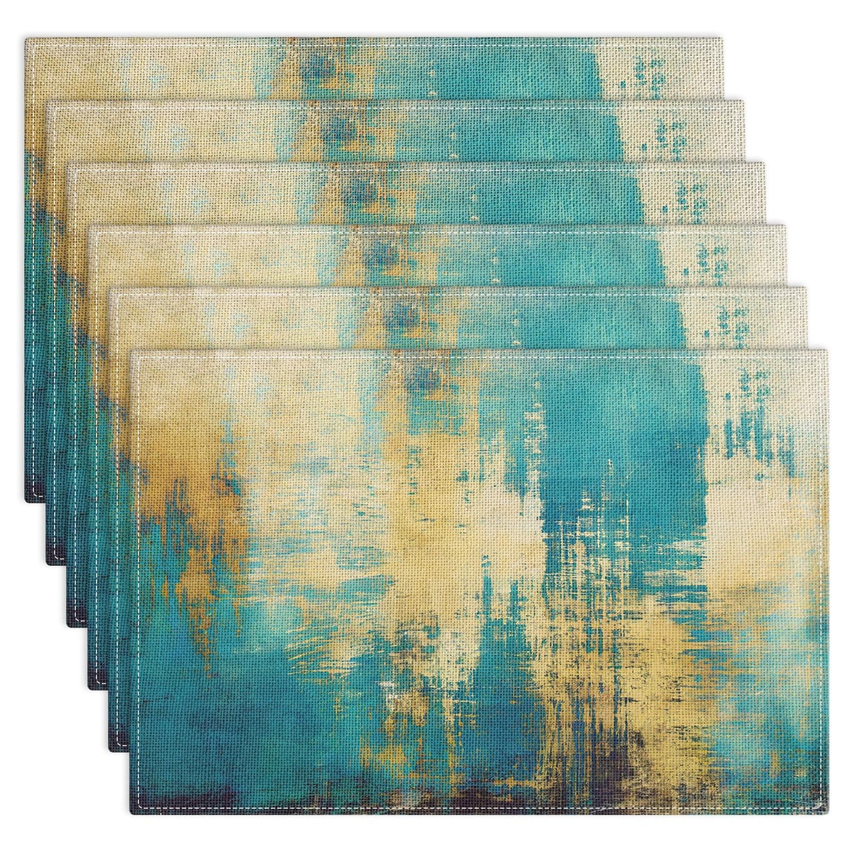 Emvency Farmhouse Placemats Set of 4, 12x18 Inch, Abstract Blue Grey