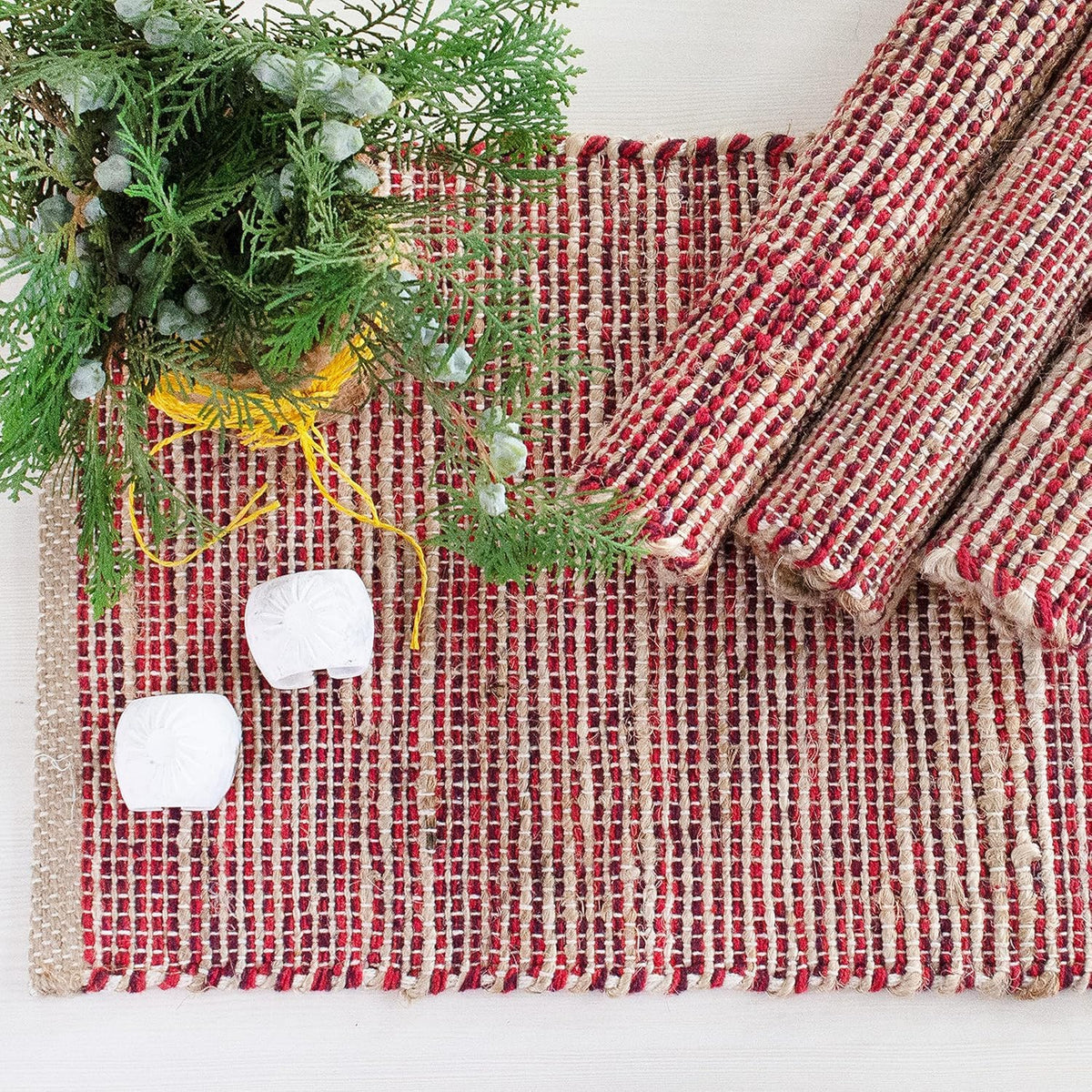 Chardin Home Natural Jute & Aqua Turquoise Placemats, Set of 4 – Rustic Handmade Boho Table Mats, 13x19 in Dining Table Placemats - Kitchen, Everyday Meals, Holidays, Farmhouse or Modern Table Décor