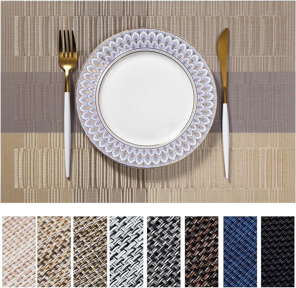 LEXMORE Placemats Set of 4 Vinyl/Plastic Woven Place Mats for Kitchen Table Indoor/Outdoor Washable Placemat Wipeable Dining Table Mats(Gray)