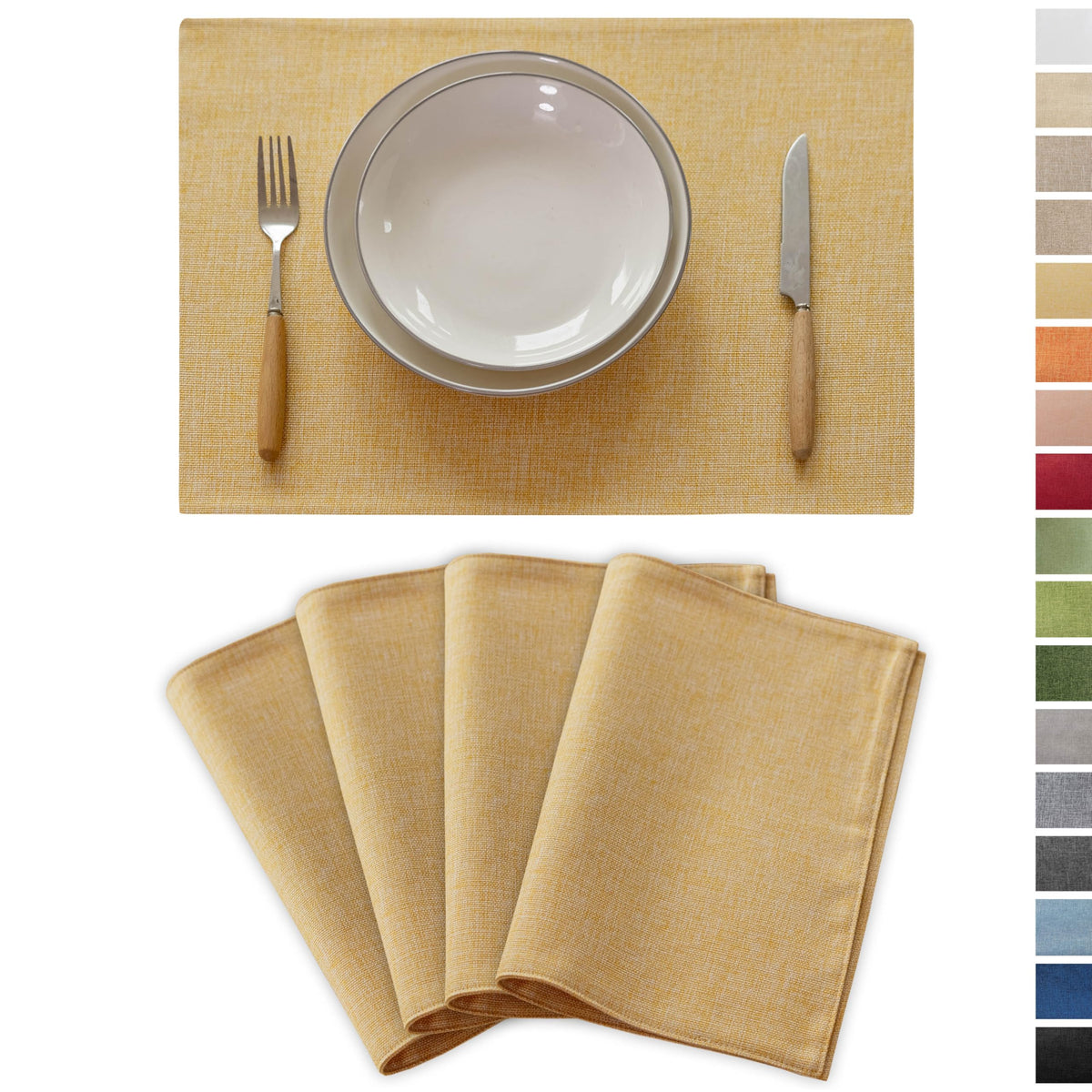 Demetex Cloth Placemats Green Set of 4 Vintage Textured Linen Place Mats Heat Resistant Plate Placemat for Kitchen Dinning Table, Green