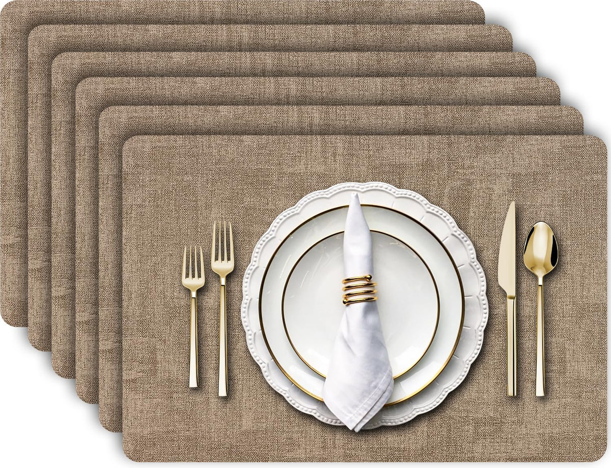Aofmee Placemats, Placemats Set of 6, Heat Resistant Place Mats, Washable PVC Table Mats, Woven Vinyl Plastic Placemats for Dining Table, Non-Slip Stain Resistant Kitchen Table Placemats Easy to Clean