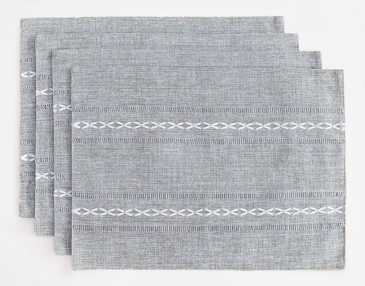 Wracra Cotton Linen Place Mats, Sage Green Embroidered Placemats Set of 4