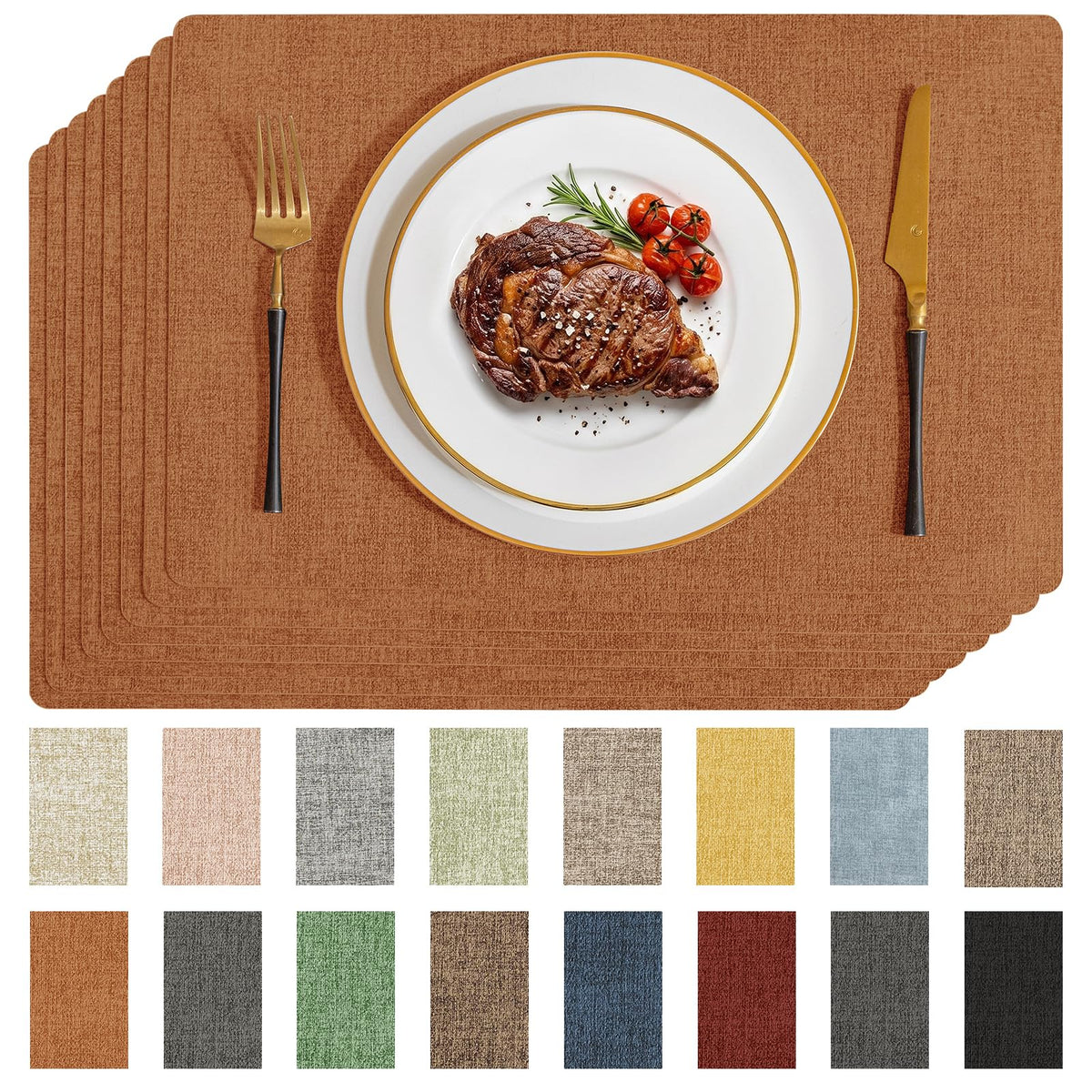 Romanstile Faux Leather Vinyl Placemats Set of 6, Dark Green