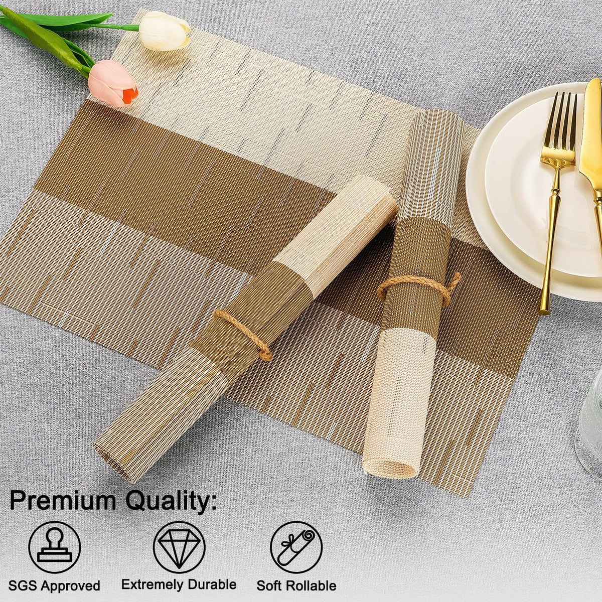 Placemats Set of 8, Vinyl Woven Heat-Resistant Place Mats