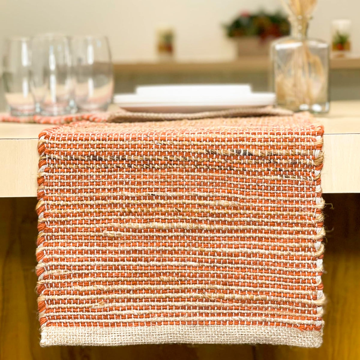 Chardin Home Natural Jute & Aqua Turquoise Placemats, Set of 4 – Rustic Handmade Boho Table Mats, 13x19 in Dining Table Placemats - Kitchen, Everyday Meals, Holidays, Farmhouse or Modern Table Décor