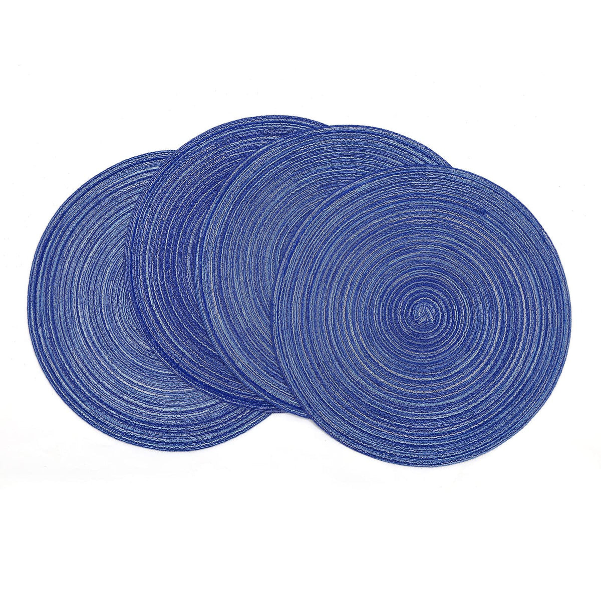 SHACOS Round Braided Placemats Set of 4 Dining Table Placemats 15 inch Circle Place Mats Easy to Clean Table Mats Indoor Outdoor, Blue Gray