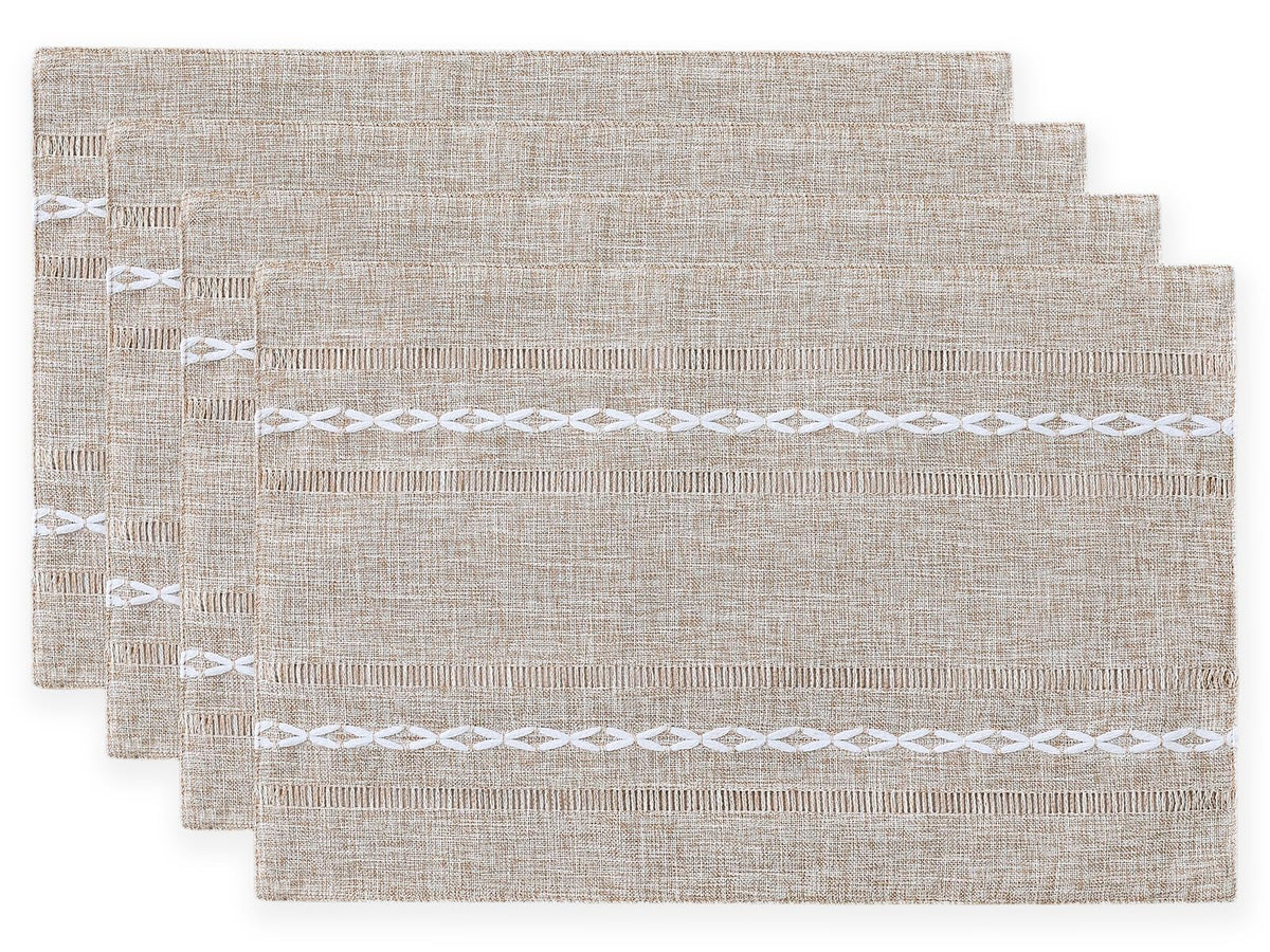 Wracra Cotton Linen Place Mats, Sage Green Embroidered Placemats Set of 4