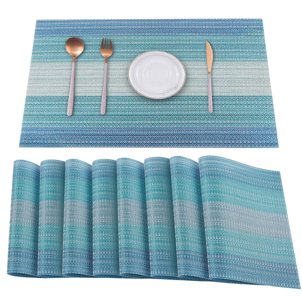 HeloHo Placemats Set of 4,Vinyl Table Place Mats Stain Resistant Foldable Placemats Washable Wipeable Placemat for Kitchen Dining Table Decoration Indoor Outdoor（Blue）