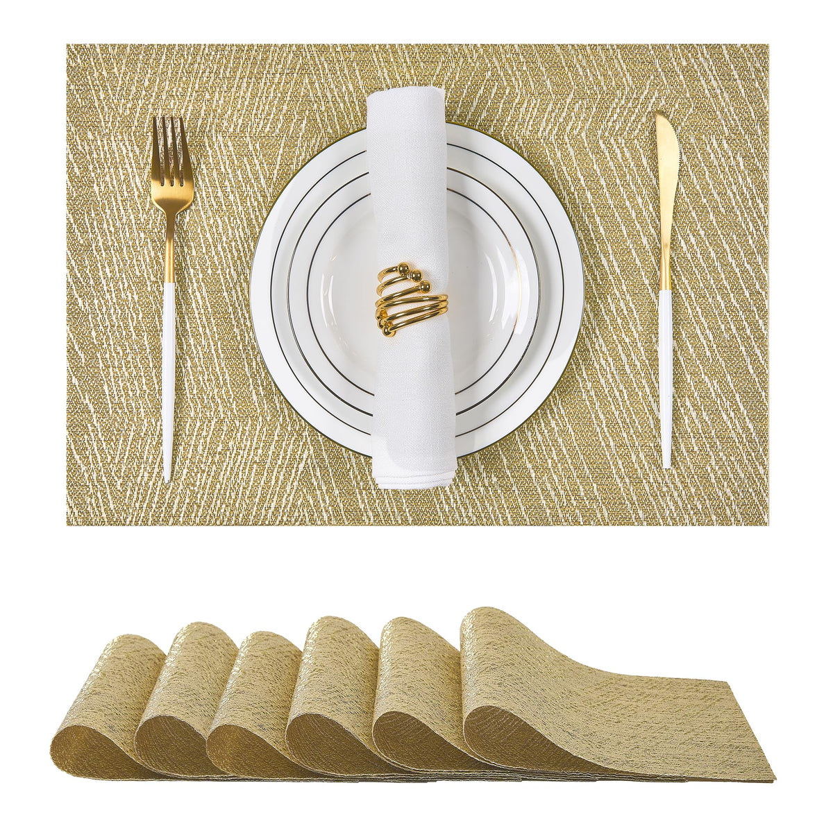 Leetaltree Light Brown Placemats Set of 8 - Heat Resistant Woven Vinyl