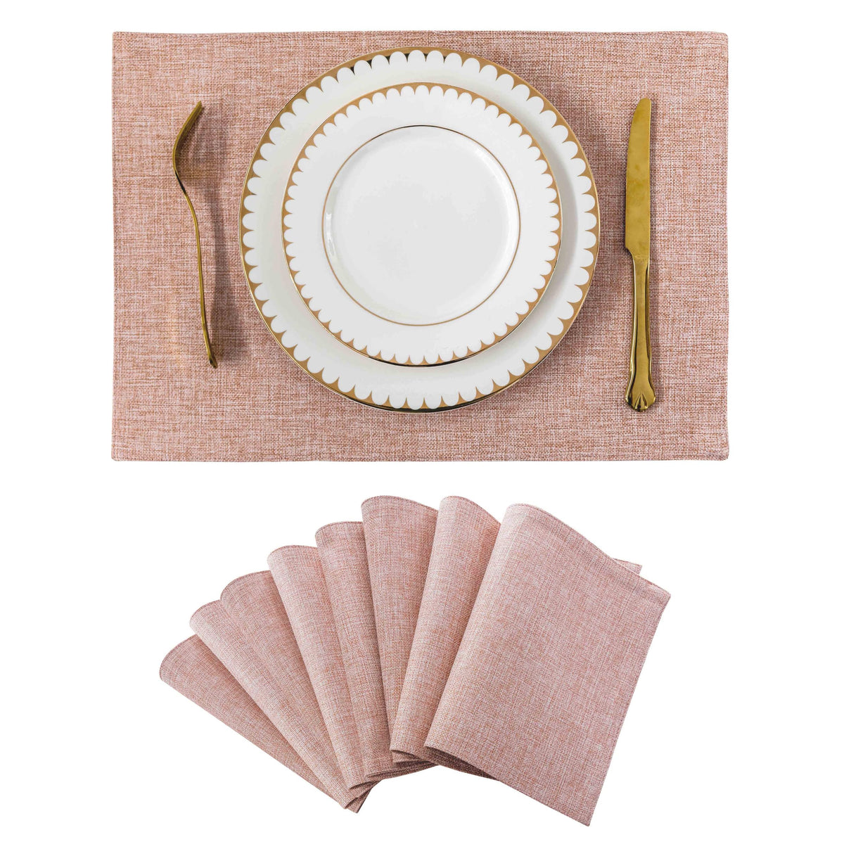 Home Brilliant Linen Placemats Set of 4 Heat Resistant Dining Table Cloth Place Mats Kitchen Table Mats Placemats Table Decor, Natural Linen