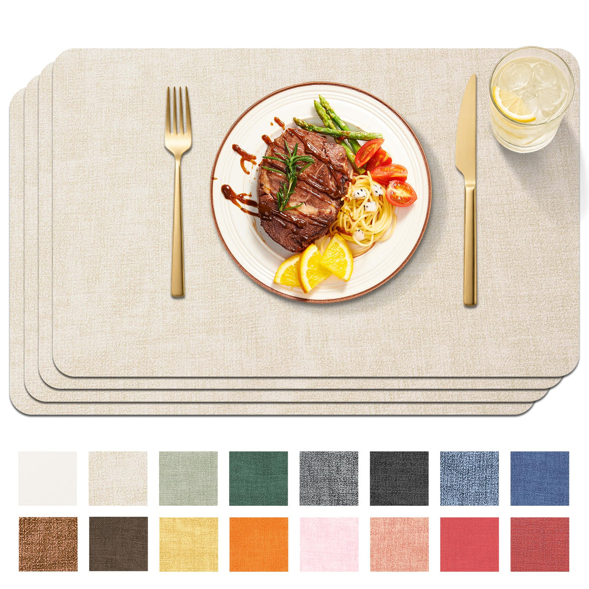 Maxpearl Faux Leather Placemats Set of 6, Easy to Clean, Beige