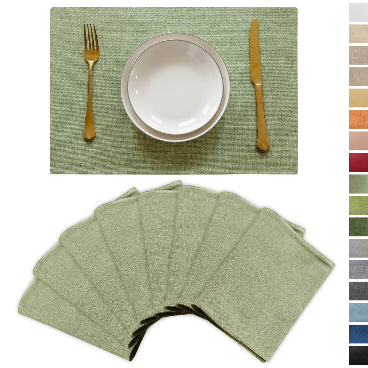 Demetex Cloth Placemats Green Set of 4 Vintage Textured Linen Place Mats Heat Resistant Plate Placemat for Kitchen Dinning Table, Green