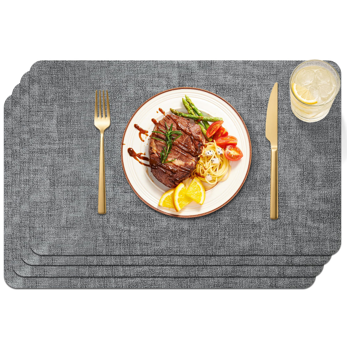 Maxpearl Faux Leather Placemats Set of 6, Easy to Clean, Beige