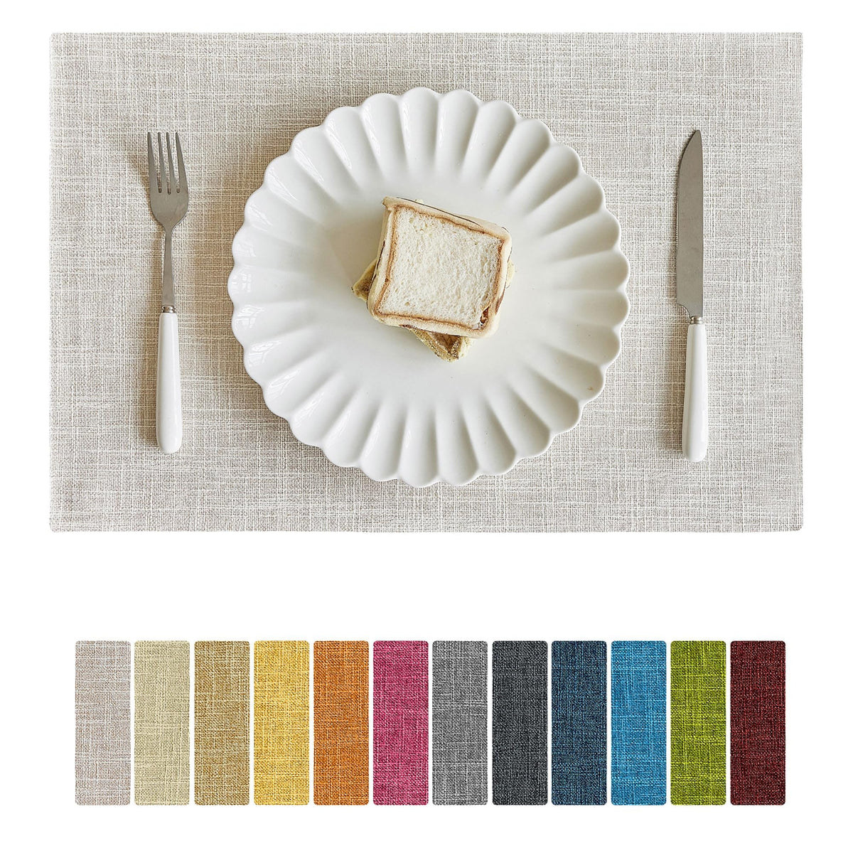 Softalker Faux Linen Cloth Placemats Set of 6-12 x 18 Inch, Light Grey