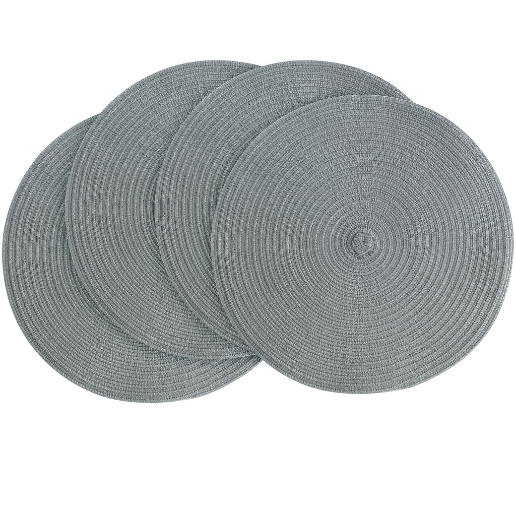 Floroom 15 Inch Round Braided Placemats Set of 4, Washable Heat Resistant Cotton Polyester Circle Place Mats for Kitchen Dining Table - Black