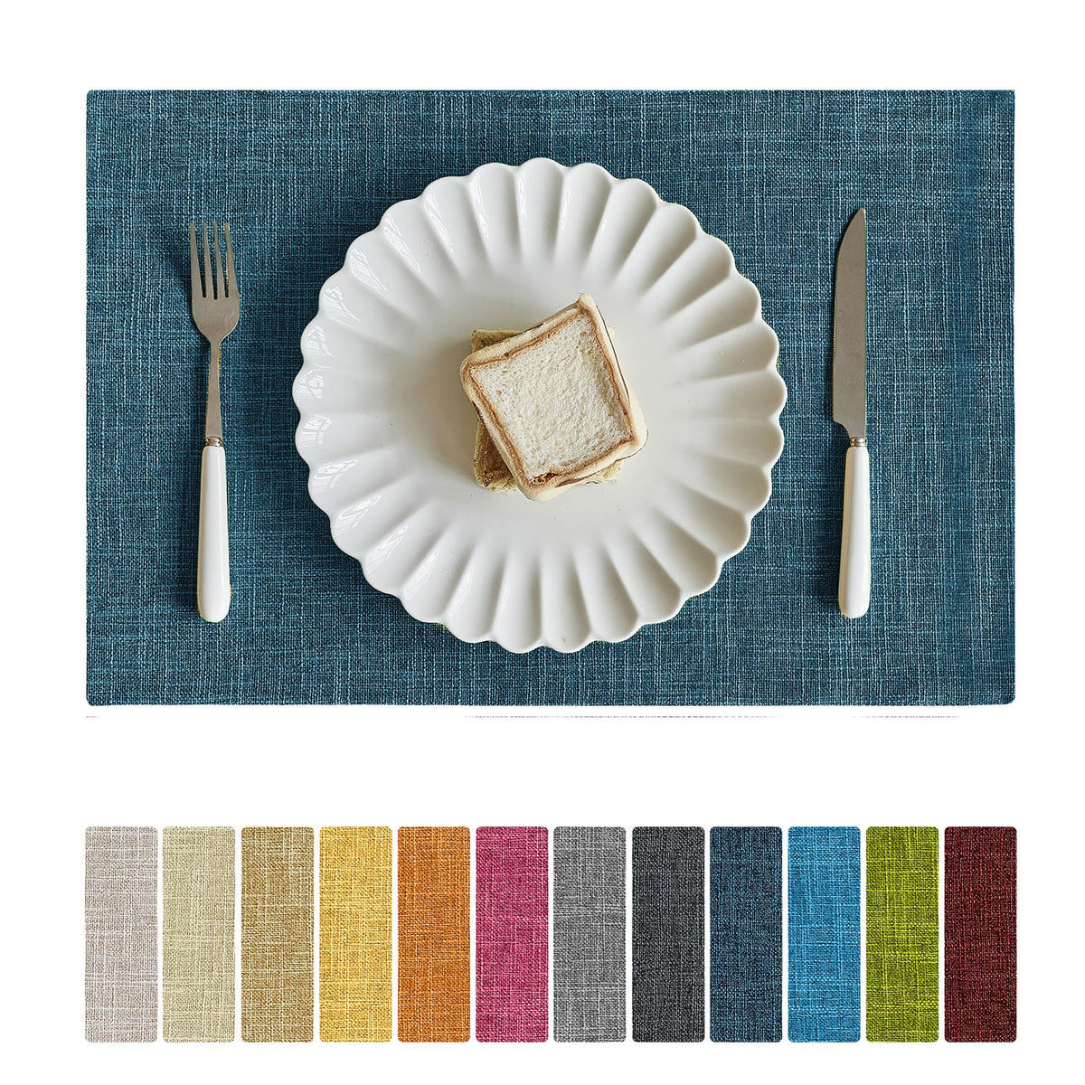 Softalker Faux Linen Cloth Placemats Set of 6-12 x 18 Inch, Light Grey